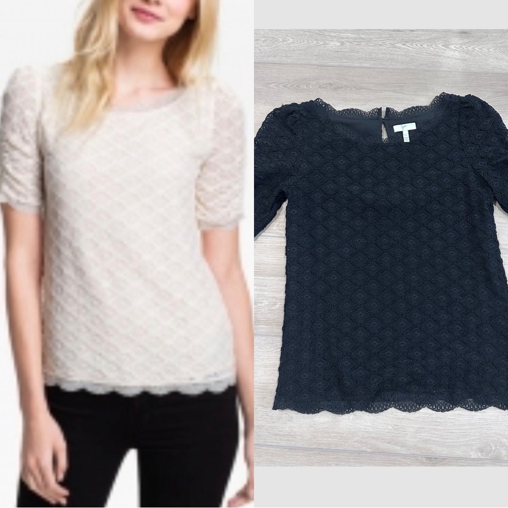 Joie Tullia Geo lace top scalloped hem black XS